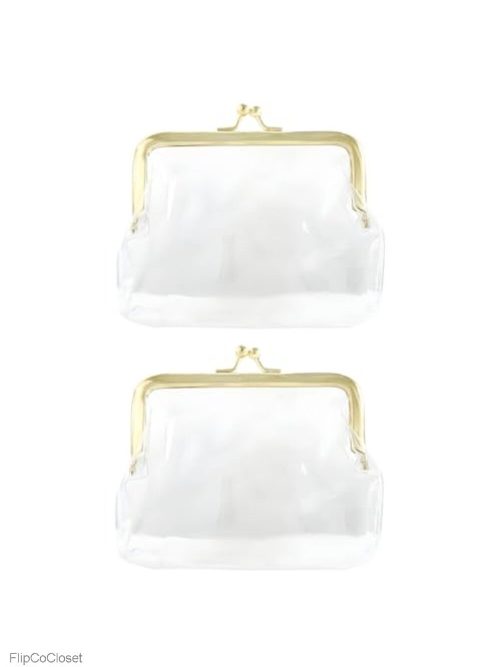 2 Pack Clear Coin Purses with Gold Kiss Lock - Waterproof PVC Change Pouch for